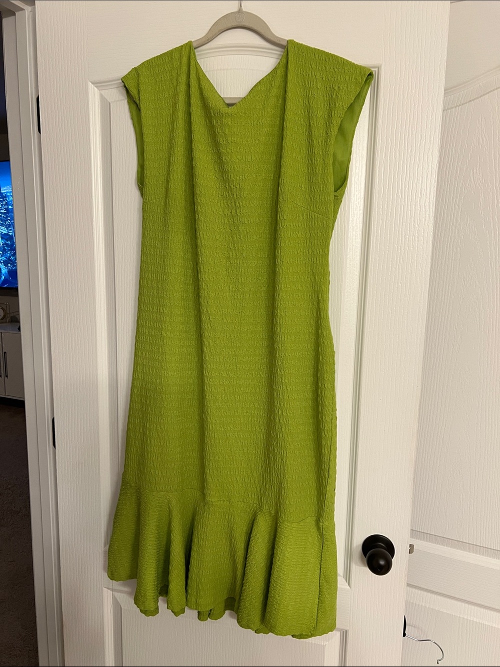 New York & Company Lime Green Textured Ruffle-Hem Midi Dress